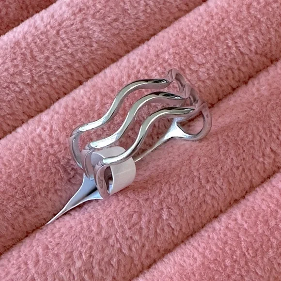 Sz 10 Triple Wave Layered Ring Stainless Steel Waterproof Organic Look Unisex - Picture 6 of 8